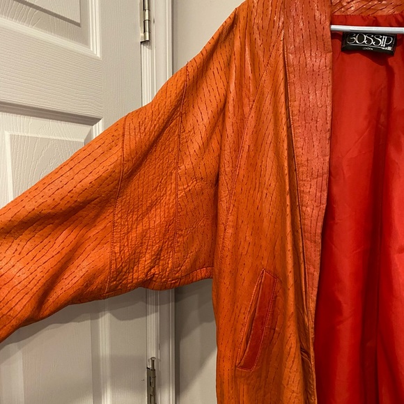 *Rare* VTG 80s Leather Jacket Dolman Sleeve by Gossip in Orange-Red - Picture 5 of 10